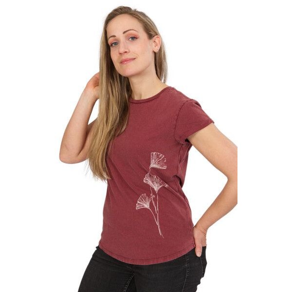 Life-Tree Organic Fairwear Shirt Women Ginkgo | Weiss/Rot