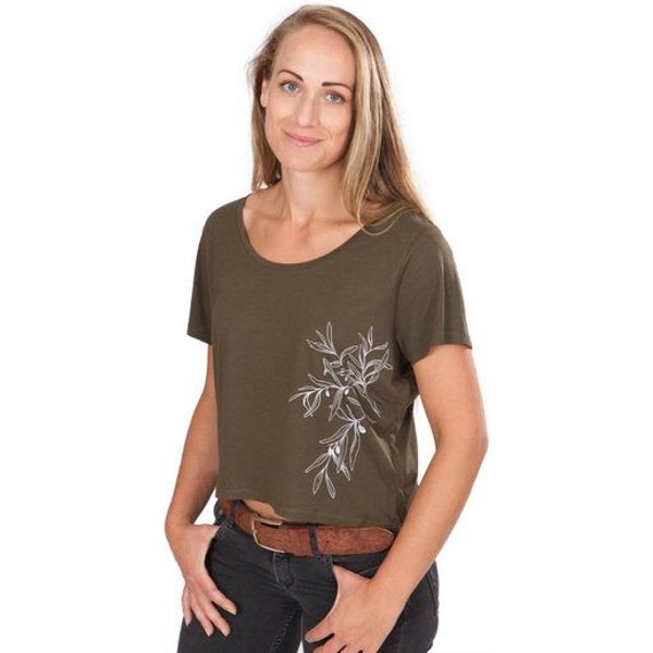 Life-Tree Fairwear Shirt Women Olive Branch | Grün/Pink