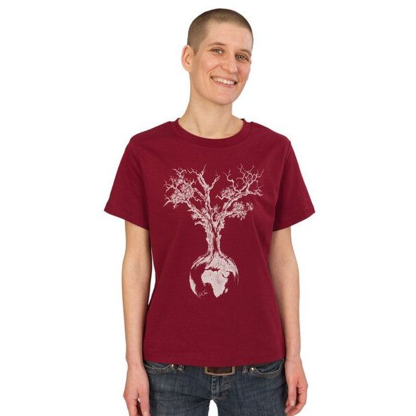 Life-Tree Organic Fairwear Shirt Women Weltenbaum | Rot/Natur