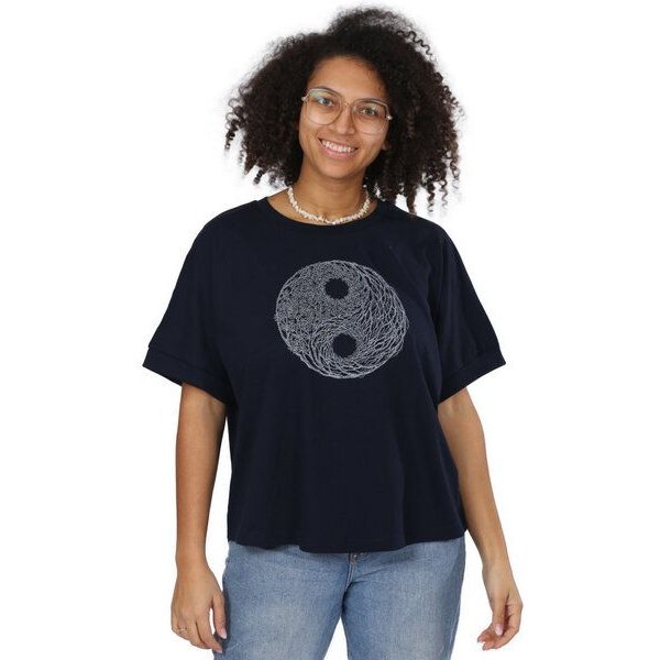 Life-Tree Organic Fairwear Shirt Women Fairwear Organic Oversized YinYang Light /hellblau | hellblau/blau