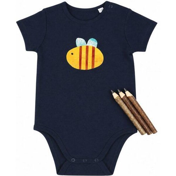 MELAdi Kinder Baby - Body aus Biobaumwolle - Hummel auf Navy Blue