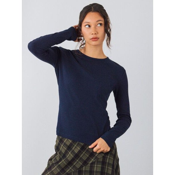 Honest Basics Damen Geripptes Langarmshirt aus Bio- und recycelter Baumwolle