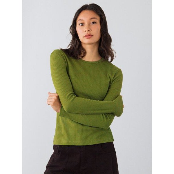 Honest Basics Damen Geripptes Langarmshirt aus Bio- und recycelter Baumwolle