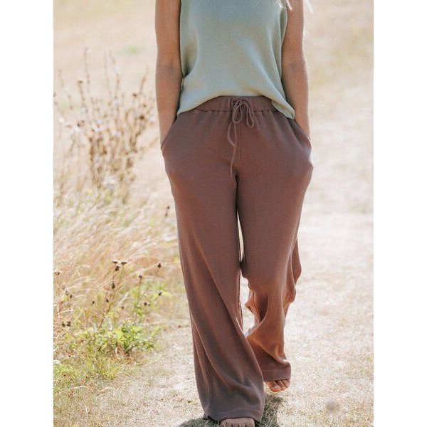 FUXBAU Frauen Waffelstrick Hose - braun