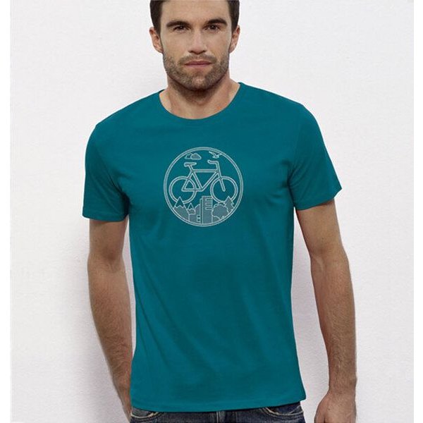 Picopoc Fahrrad / Stadt & Natur, Berge & Bäume T-Shirt in Blau & Weiß