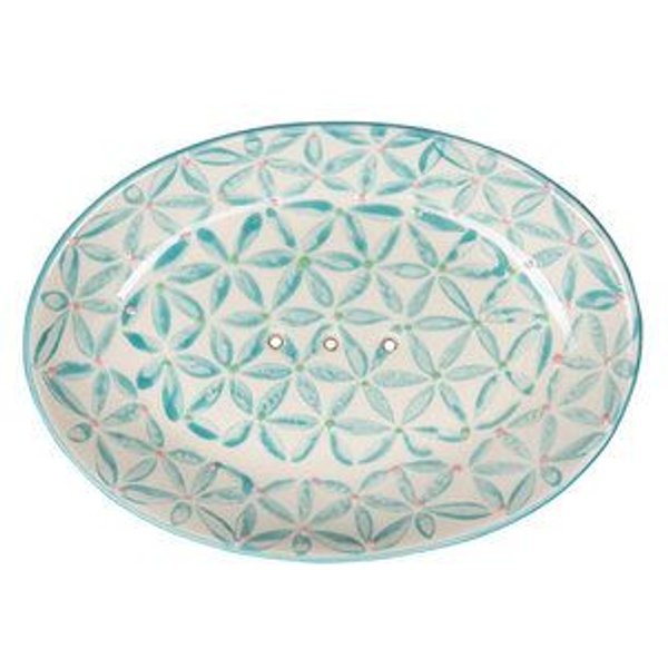 TRANQUILLO Ovale Seifenschale aus Steinzeug mit bunten Mustern 14 cm
