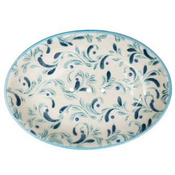 TRANQUILLO Ovale Seifenschale aus Steinzeug mit bunten Mustern 14 cm