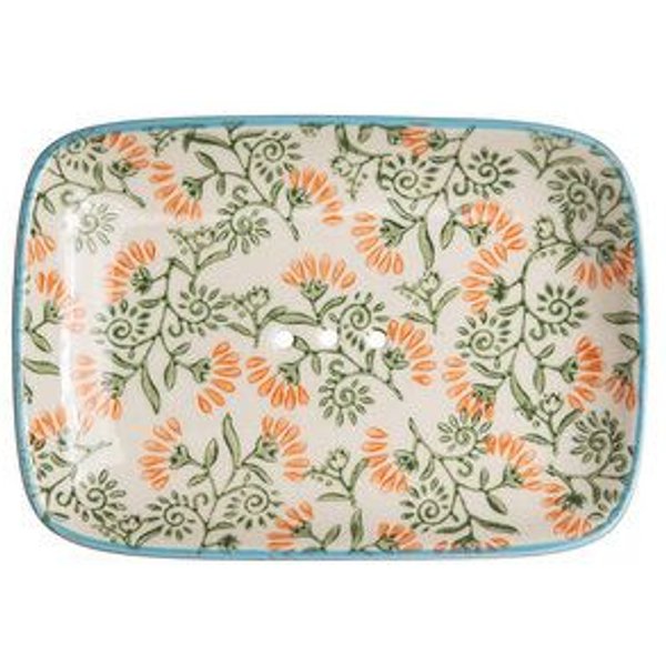 TRANQUILLO Seifenschale aus Steinzeug mit floralen Mustern und Ornamenten 13,5 cm