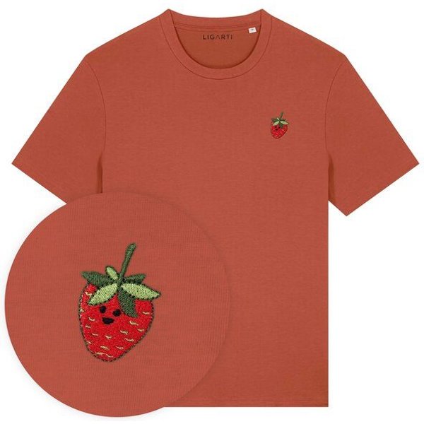 Besticktes T-Shirt – Erdbeere – LIGARTI Tiermanufaktur