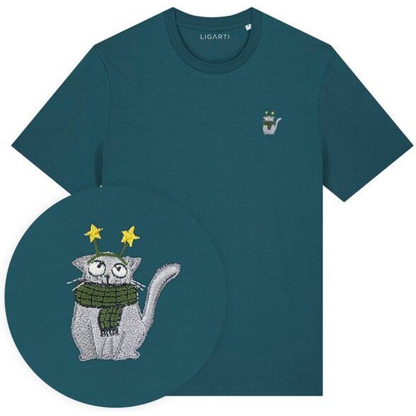 Besticktes T-Shirt – Babette die Winter-Katze – LIGARTI Tiermanufaktur