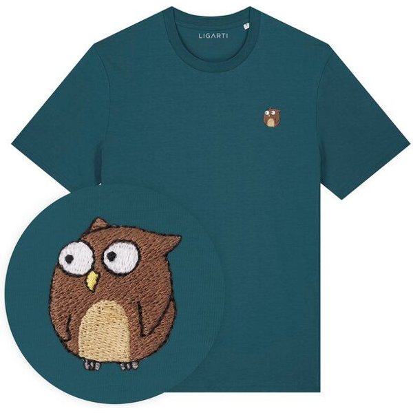 Besticktes T-Shirt – Eugen die Eule – LIGARTI Tiermanufaktur