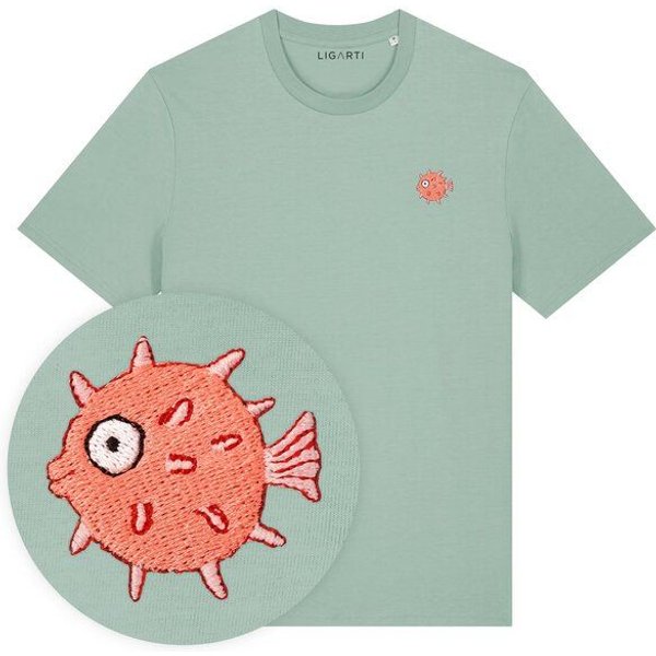 Besticktes T-Shirt – Kurt der Kugelfisch – LIGARTI Tiermanufaktur