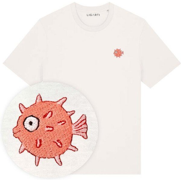 Besticktes T-Shirt – Kurt der Kugelfisch – LIGARTI Tiermanufaktur