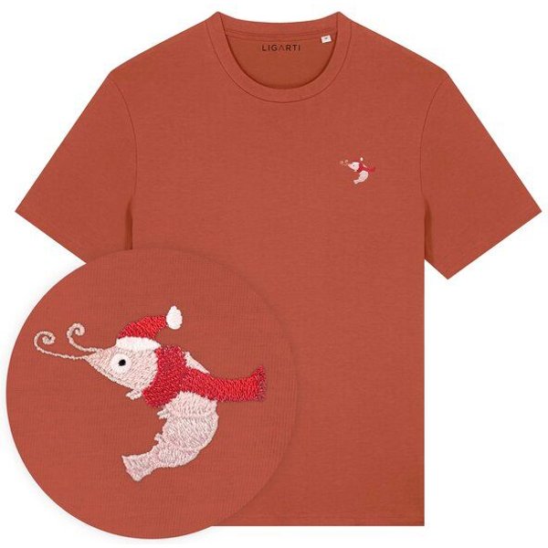 Besticktes T-Shirt – Jean-Luc die Weihnachtsgarnele – LIGARTI Tiermanufaktur
