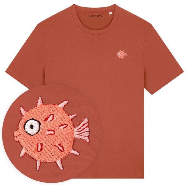 Besticktes T-Shirt – Kurt der Kugelfisch – LIGARTI Tiermanufaktur