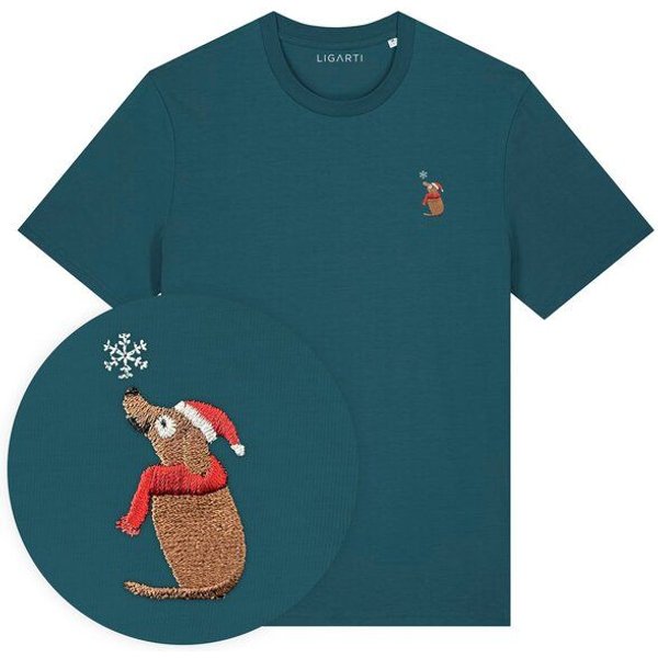 Besticktes T-Shirt – Thomas der Weihnachtshund – LIGARTI Tiermanufaktur