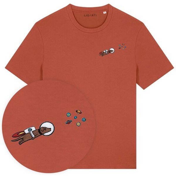 Besticktes T-Shirt – Astrowau der Space-Hund – LIGARTI Tiermanufaktur