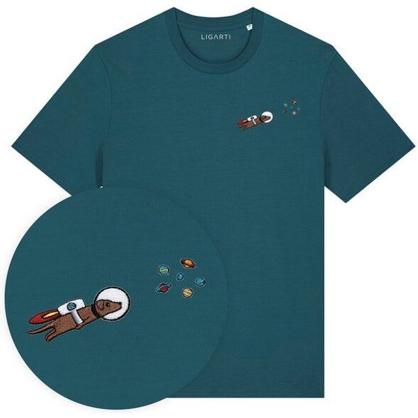 Besticktes T-Shirt – Astrowau der Space-Hund – LIGARTI Tiermanufaktur