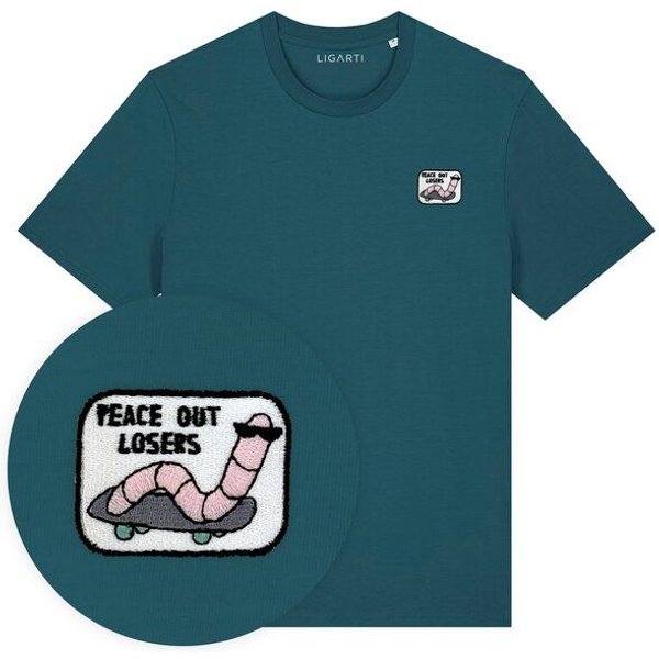 Besticktes T-Shirt – Ollie der Skater-Wurm – LIGARTI Tiermanufaktur