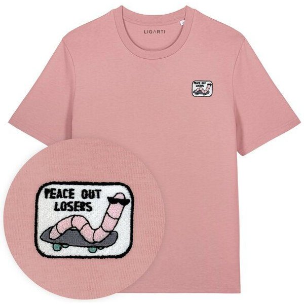 Besticktes T-Shirt – Ollie der Skater-Wurm – LIGARTI Tiermanufaktur