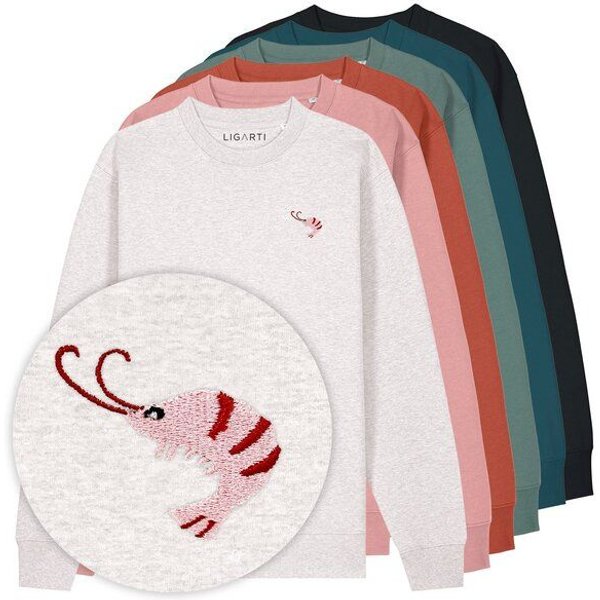 Bestickter Pullover – Nele der Shrimp – LIGARTI Tiermanufaktur