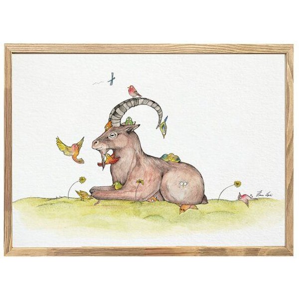 Kunstdruck »Steinbock & Vögel« von LIGARTI | A4, A3 oder A2 | Wandbild | Poster | Kunst
