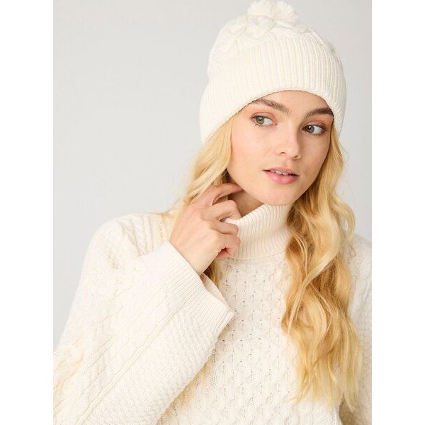 KnowledgeCotton Apparel Strickmütze mit Zopfmuster und Bommel aus Bio-Baumwolle