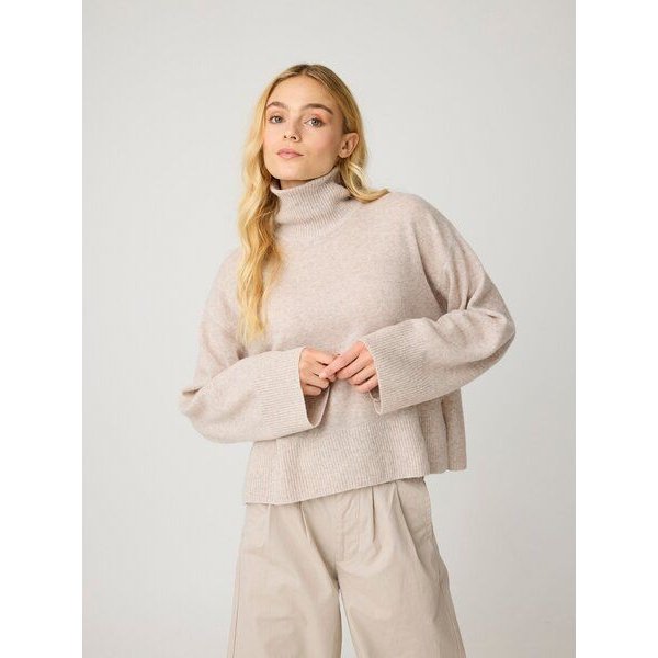 KnowledgeCotton Apparel Entspannter Pullover mit Stehkragen aus Bio-Lammwolle