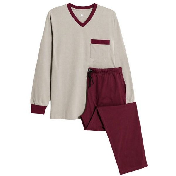 Haasis Bodywear Herren Pyjama V-Ausschnitt, Bio Baumwolle