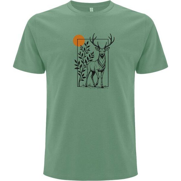 Spreecult Gerahmter Hirsch - Bio und Fair - Männer Unisex T-Shirt - Natur Berge Sonne