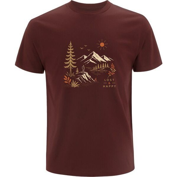 Spreecult Lost&Happy - Bio und Fair - Männer Unisex T-Shirt - Natur Berge Sonne