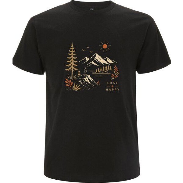 Spreecult Lost&Happy - Bio und Fair - Männer Unisex T-Shirt - Natur Berge Sonne