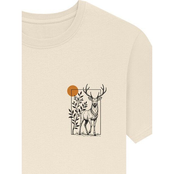Spreecult kleiner gerahmter Hirsch - Bio und Fair - Männer Unisex T-Shirt - Natur Berge Sonne