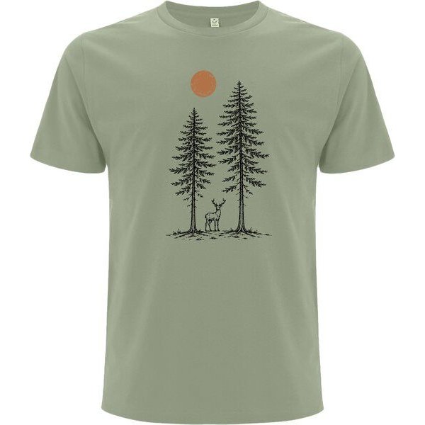 Spreecult Hirsch zwischen zwei Bäume - Bio und Fair - Männer Unisex T-Shirt