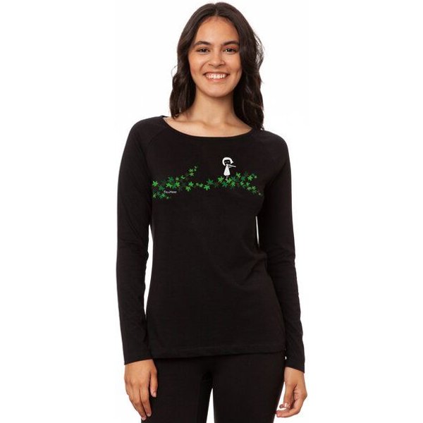 FellHerz Damen Raglan Longsleeve Efeumädchen schwarz aus 100% Biobaumwolle