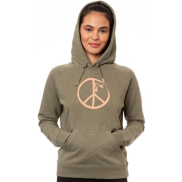 FellHerz Damen Hoodie Peace heather khaki aus 85% Biobaumwolle und 15% recyceltem Polyester