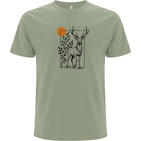 Spreecult Gerahmter Hirsch - Bio und Fair - Männer Unisex T-Shirt - Natur Berge Sonne