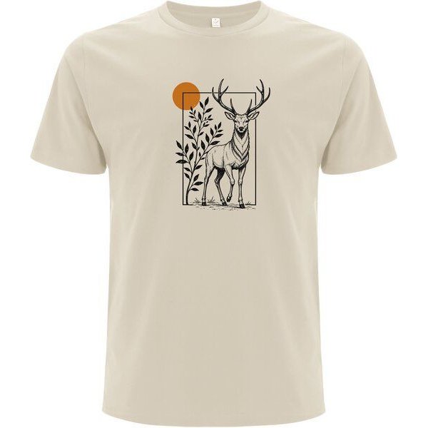 Spreecult Gerahmter Hirsch - Bio und Fair - Männer Unisex T-Shirt - Natur Berge Sonne