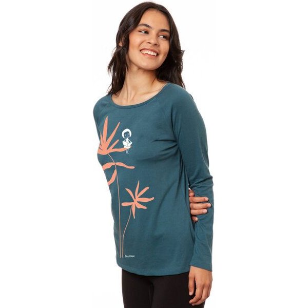 FellHerz Damen Raglan Longsleeve Lesepalme atlantic teal aus 100% Biobaumwolle