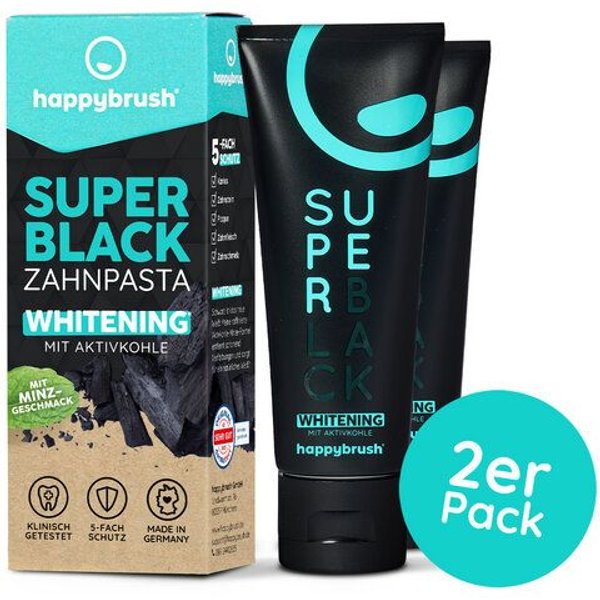 happybrush Superblack Whitening Zahnpasta 2er Set