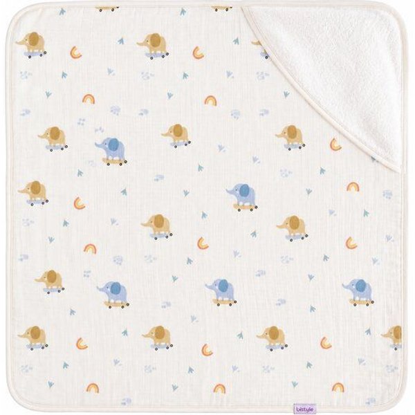 Bebekevi Baby Kapuzenbadetuch 75 × 75 cm aus Musselin & Frottee | Weiche Musselin-Innenseite | inkl. Waschhandschuh | Gemustert