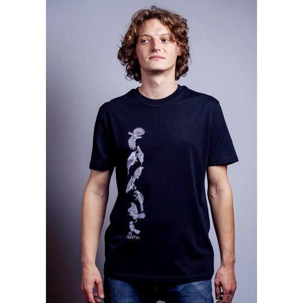 NanMa Shirt Vögel | Bio-Baumwolle | lokal handbedruckt in Österreich | Herren | regular fit | schwarz
