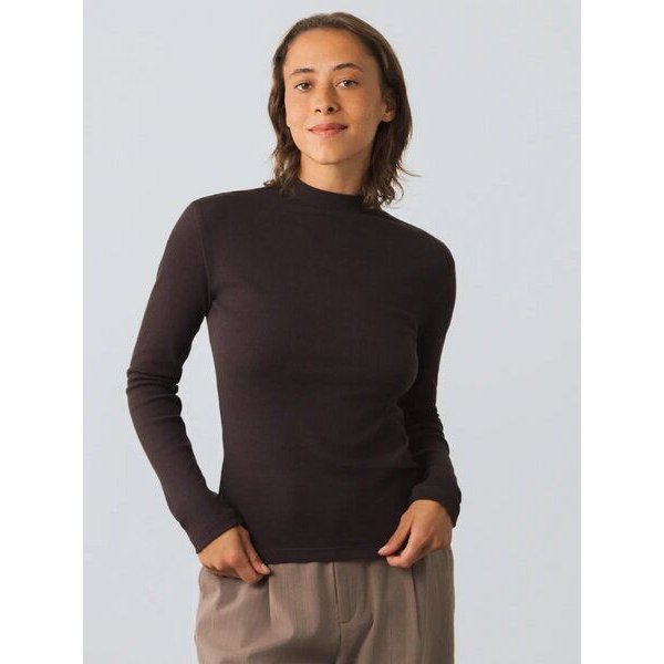Honest Basics Damen Langarm Shirt mit Stehkragen aus Bio- und recycelter Baumwolle