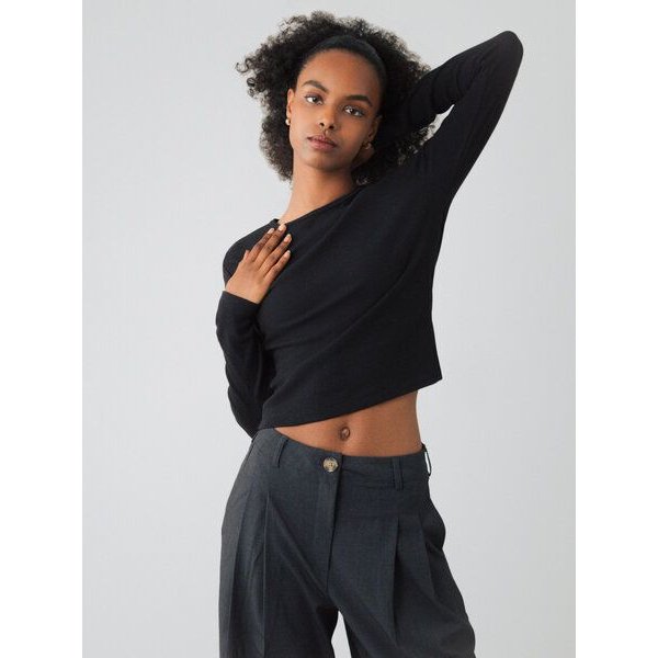 Honest Basics Damen Crop-Langarmshirt aus Bio- und recycelter Baumwolle