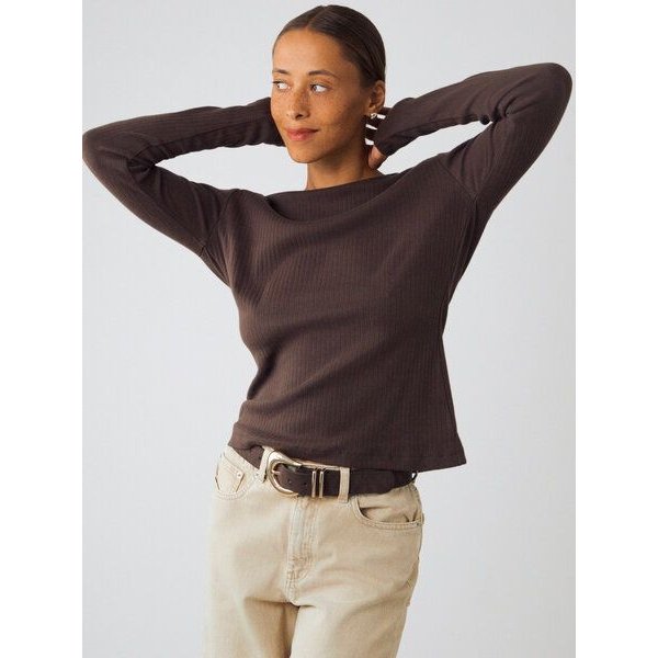 Honest Basics Damen Geripptes Langarmshirt aus Bio- und recycelter Baumwolle
