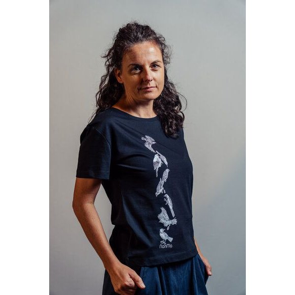 NanMa Shirt Vögel | Bio-Baumwolle | lokal handbedruckt in Österreich | Damen | loose fit | schwarz