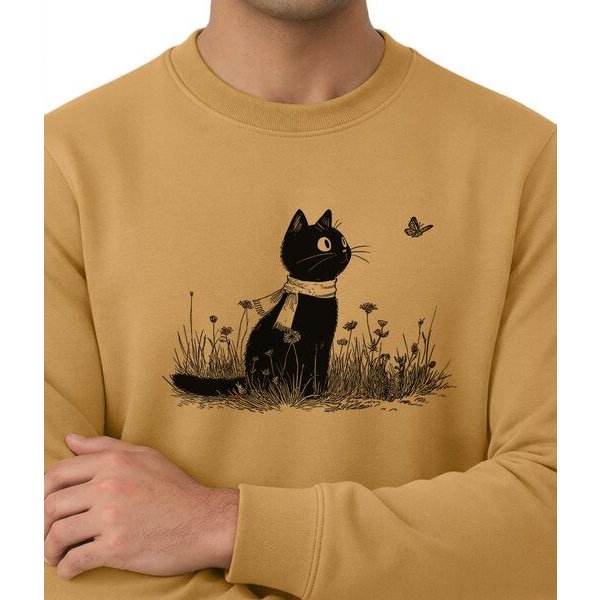 Spreecult Katze und Schmetterling- Unisex Sweatshirt - Bio und Fair - Tiere