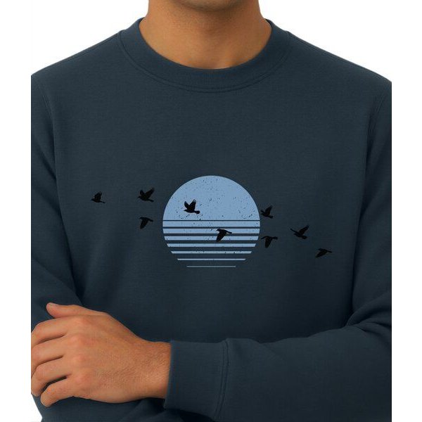 Spreecult Sonne und Vögel - Unisex Sweatshirt - Bio und Fair - Natur Nacht Berge Wasser