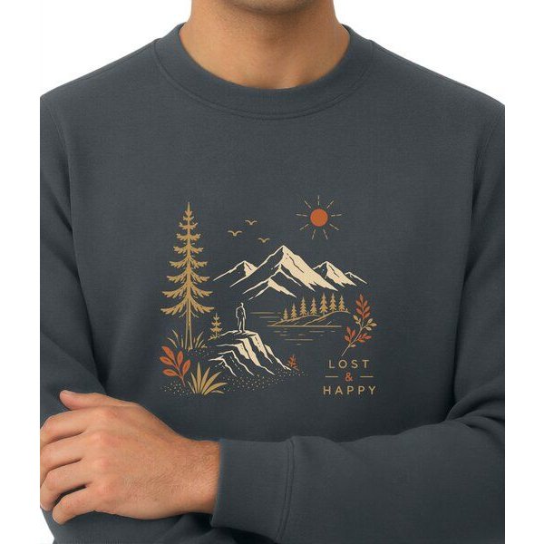 Spreecult Lost & Happy - Unisex Sweatshirt - Bio und Fair - Natur Nacht Berge Wasser