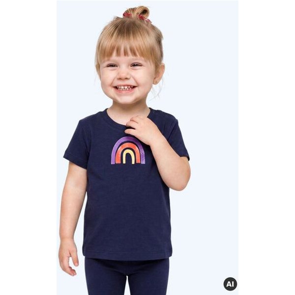MELAdi Kinder Baby - Shirt aus Biobaumwolle - Regenbogen auf Navy Blau